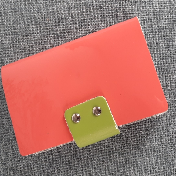 Pink Green Patent Leather Business Credit Photo Card Cards Wallet ***As Is Flaw - Picture 2 of 7